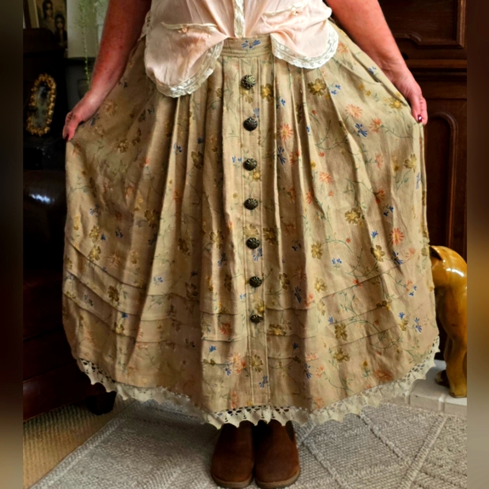 🍂 Beautiful Bavarian Octoberfest Linen Traditional Skirt Size M